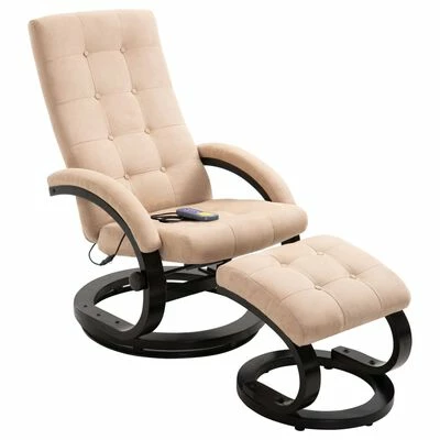 VidaXL Fauteuil de massage avec repose-pieds Crème Tissu en daim 1 VidaXL Fauteuil de massage avec repose-pieds Crème Tissu en daim