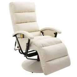 VidaXL Fauteuil de massage TV Blanc crème Similicuir