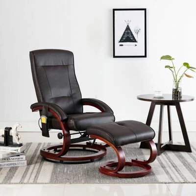 VidaXL Fauteuil de massage avec repose-pieds Marron Similicuir 2 VidaXL Fauteuil de massage avec repose-pieds Marron Similicuir – Image 2