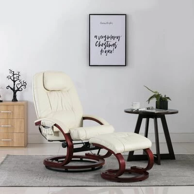 VidaXL Fauteuil de massage avec repose-pied Blanc cassé Similicuir 2 VidaXL Fauteuil de massage avec repose-pied Blanc cassé Similicuir – Image 2