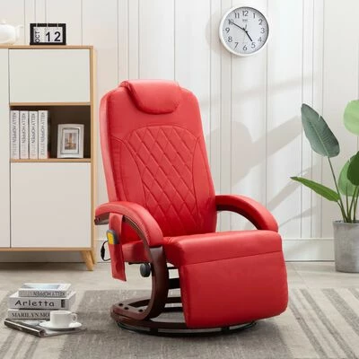 VidaXL Fauteuil de massage TV Rouge Similicuir 2 VidaXL Fauteuil de massage TV Rouge Similicuir – Image 2