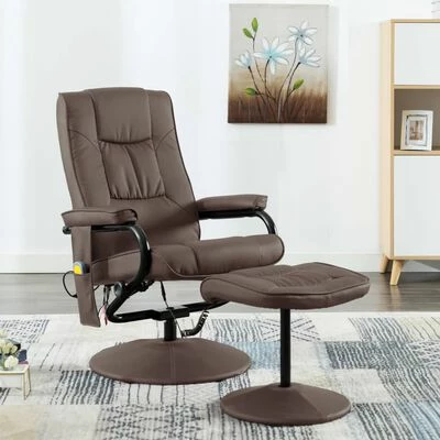 VidaXL Fauteuil de massage avec repose-pied Marron Similicuir 2 VidaXL Fauteuil de massage avec repose-pied Marron Similicuir – Image 2