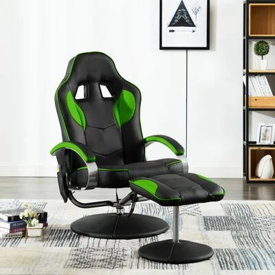 VidaXL Fauteuil de massage avec repose-pied Vert Similicuir 2 VidaXL Fauteuil de massage avec repose-pied Vert Similicuir – Image 2