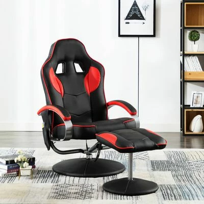 VidaXL Fauteuil de massage avec repose-pied Rouge Similicuir 2 VidaXL Fauteuil de massage avec repose-pied Rouge Similicuir – Image 2