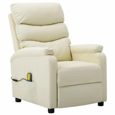 VidaXL Fauteuil de massage inclinable Crème Similicuir 1 VidaXL Fauteuil de massage inclinable Crème Similicuir