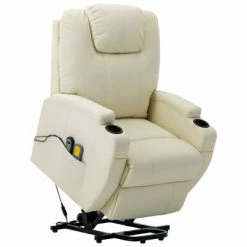 VidaXL Fauteuil inclinable de massage Blanc crème Similicuir
