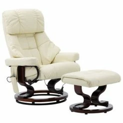 VidaXL Fauteuil de massage inclinable Crème Similicuir et bois courbé
