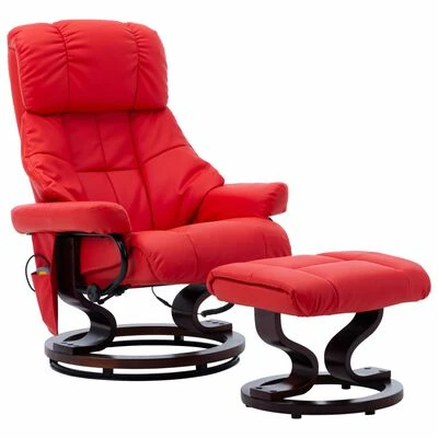 VidaXL Fauteuil de massage inclinable Rouge Similicuir et bois courbé 1 VidaXL Fauteuil de massage inclinable Rouge Similicuir et bois courbé