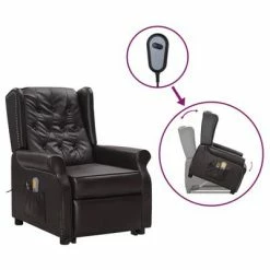VidaXL Fauteuil releveur inclinable massage Marron Similicuir brillant