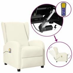 VidaXL Fauteuil inclinable releveur de massage Crème Similicuir