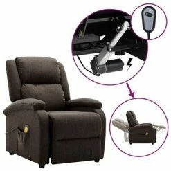 VidaXL Fauteuil de massage inclinable électrique Marron foncé Tissu