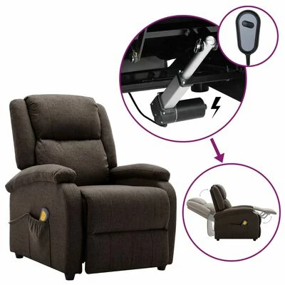 VidaXL Fauteuil de massage inclinable électrique Marron foncé Tissu 1 VidaXL Fauteuil de massage inclinable électrique Marron foncé Tissu