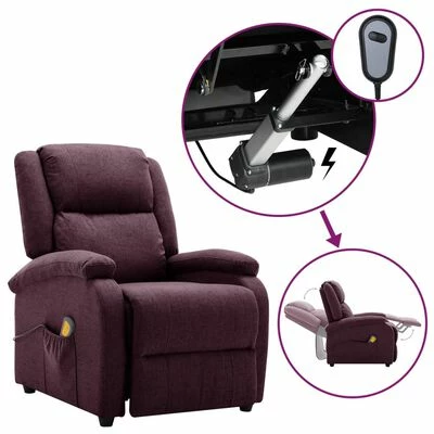 VidaXL Fauteuil de massage inclinable électrique Violet Tissu 1 VidaXL Fauteuil de massage inclinable électrique Violet Tissu