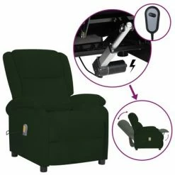 VidaXL Fauteuil de massage inclinable électrique Vert foncé Velours
