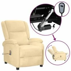 VidaXL Fauteuil de massage inclinable électrique Crème Velours