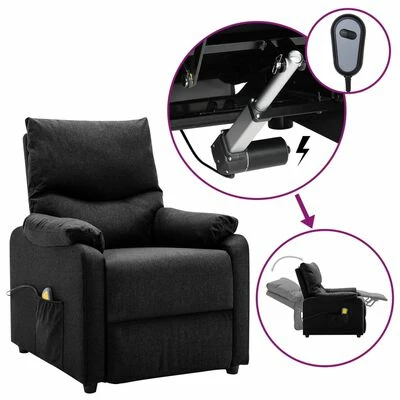 VidaXL Fauteuil de massage inclinable électrique Noir Tissu 1 VidaXL Fauteuil de massage inclinable électrique Noir Tissu