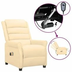 VidaXL Fauteuil inclinable électrique de massage Crème Similicuir