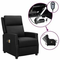 VidaXL Fauteuil inclinable électrique de massage Noir Similicuir