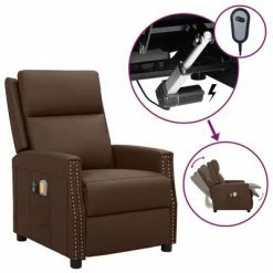 VidaXL Fauteuil inclinable électrique de massage Marron Similicuir