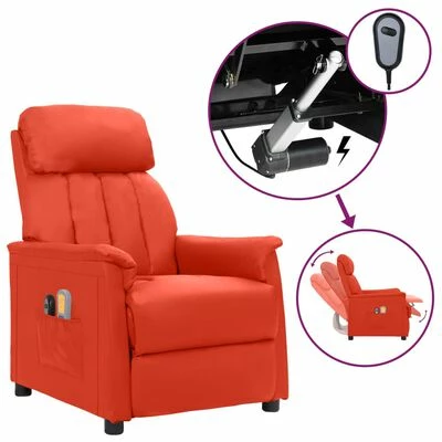VidaXL Fauteuil de massage inclinable électrique Rouge Similicuir 1 VidaXL Fauteuil de massage inclinable électrique Rouge Similicuir