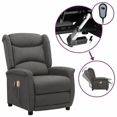 VidaXL Fauteuil de massage inclinable électrique Gris foncé Tissu 1 VidaXL Fauteuil de massage inclinable électrique Gris foncé Tissu