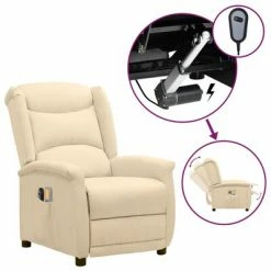 VidaXL Fauteuil de massage inclinable électrique Crème Tissu