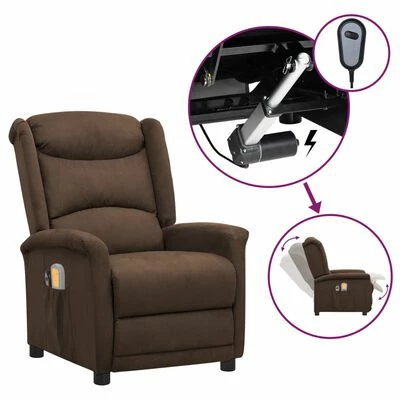 VidaXL Fauteuil inclinable de massage Marron Tissu microfibre 1 VidaXL Fauteuil inclinable de massage Marron Tissu microfibre