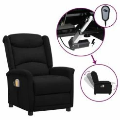 VidaXL Fauteuil inclinable de massage électrique Noir Tissu microfibre