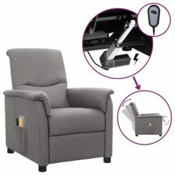 VidaXL Fauteuil de massage inclinable électrique Gris clair Tissu