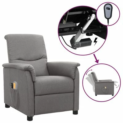 VidaXL Fauteuil de massage inclinable électrique Gris clair Tissu 1 VidaXL Fauteuil de massage inclinable électrique Gris clair Tissu