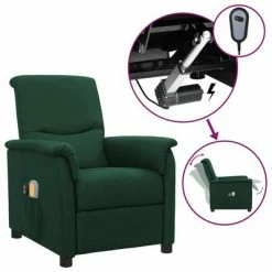 VidaXL Fauteuil de massage inclinable électrique Vert foncé Tissu