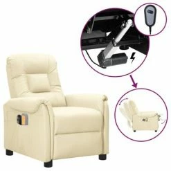 VidaXL Fauteuil inclinable électrique de massage Crème Similicuir