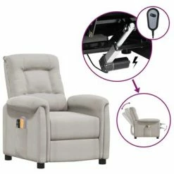 VidaXL Fauteuil inclinable de massage Gris clair Tissu microfibre