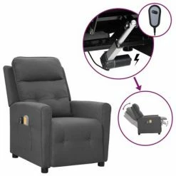 VidaXL Fauteuil électrique de massage Gris clair Tissu