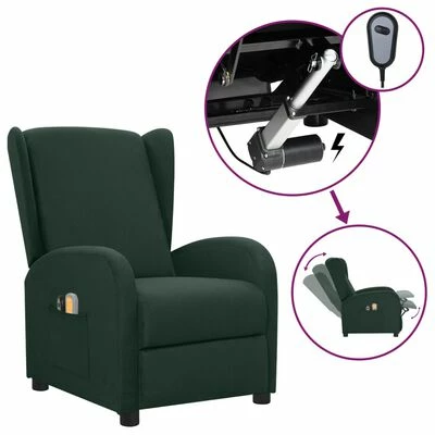VidaXL Fauteuil électrique de massage Vert foncé Tissu 1 VidaXL Fauteuil électrique de massage Vert foncé Tissu