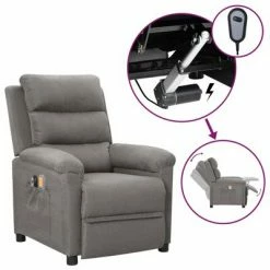 VidaXL Fauteuil électrique de massage Gris clair Tissu