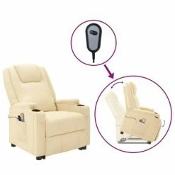 VidaXL Fauteuil inclinable de massage Blanc crème Similicuir
