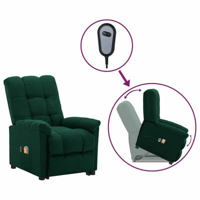 VidaXL Fauteuil inclinable de massage Vert foncé Tissu 1 VidaXL Fauteuil inclinable de massage Vert foncé Tissu