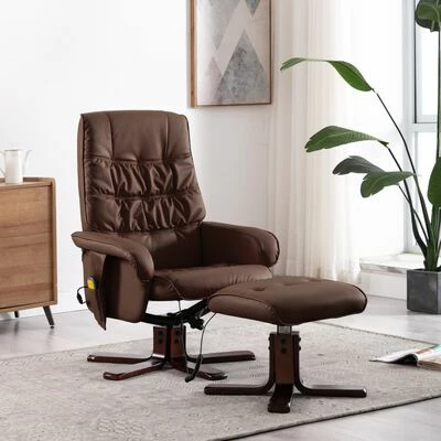 VidaXL Fauteuil de massage inclinable et repose-pied Marron Similicuir 2 VidaXL Fauteuil de massage inclinable et repose-pied Marron Similicuir – Image 2
