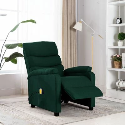 VidaXL Fauteuil inclinable de massage Vert foncé Tissu 2 VidaXL Fauteuil inclinable de massage Vert foncé Tissu – Image 2