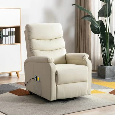 VidaXL Fauteuil inclinable de massage Blanc crème Similicuir 2 VidaXL Fauteuil inclinable de massage Blanc crème Similicuir – Image 2