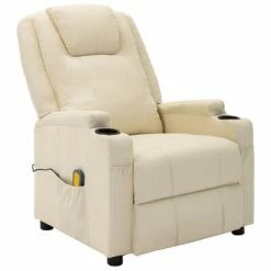 VidaXL Fauteuil de massage inclinable Blanc crème Similicuir