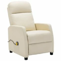 VidaXL Fauteuil de massage inclinable Blanc crème Similicuir