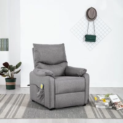 VidaXL Fauteuil inclinable de massage Gris clair Tissu 2 VidaXL Fauteuil inclinable de massage Gris clair Tissu – Image 2
