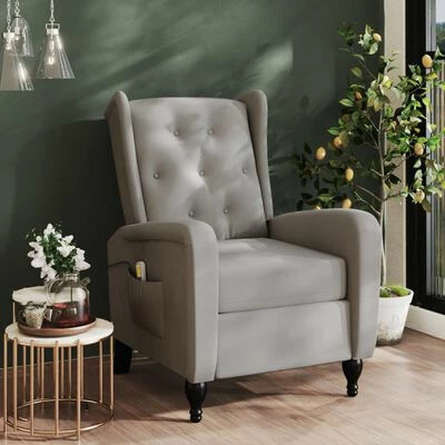 VidaXL Fauteuil de massage inclinable Gris clair Velours 2 VidaXL Fauteuil de massage inclinable Gris clair Velours – Image 2