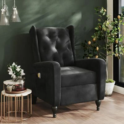 VidaXL Fauteuil de massage inclinable Noir Velours 2 VidaXL Fauteuil de massage inclinable Noir Velours – Image 2