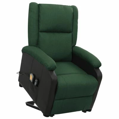 VidaXL Fauteuil de massage inclinable Vert foncé Tissu 1 VidaXL Fauteuil de massage inclinable Vert foncé Tissu