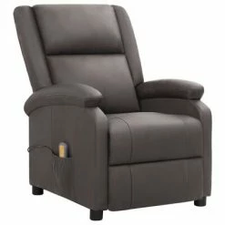 VidaXL Fauteuil de massage inclinable Gris Cuir véritable