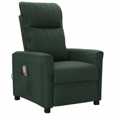 VidaXL Fauteuil de massage inclinable Vert foncé Tissu 1 VidaXL Fauteuil de massage inclinable Vert foncé Tissu