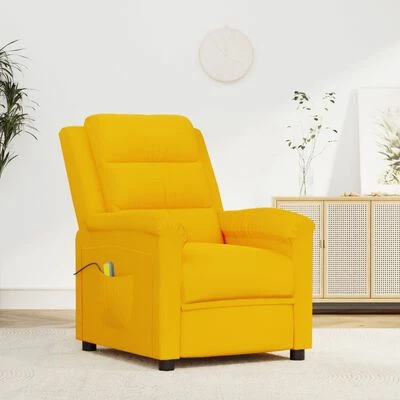 VidaXL Fauteuil de massage inclinable Jaune Velours 2 VidaXL Fauteuil de massage inclinable Jaune Velours – Image 2
